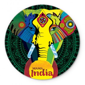 Коврик круглый с принтом Мама Индия в Рязани, резина и полиэстер | круглая форма, изображение наносится на всю лицевую часть | ганеша | гималаи | индия | йога | кислота | практика | психоделика | слон | ярко