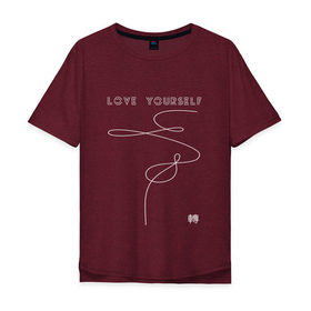 Мужская футболка хлопок Oversize с принтом LOVE YOURSELF_ в Рязани, 100% хлопок | свободный крой, круглый ворот, “спинка” длиннее передней части | bangtan boys | bts | бантаны | бтс