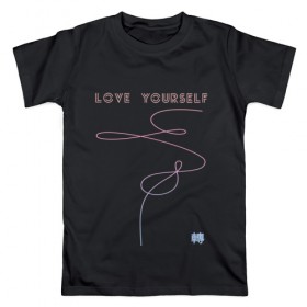 Мужская футболка хлопок с принтом LOVE YOURSELF_3 в Рязани, 100% хлопок | прямой крой, круглый вырез горловины, длина до линии бедер, слегка спущенное плечо. | bangtan boys | bts | бантаны | бтс