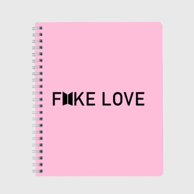 Тетрадь с принтом FAKE LOVE_pink в Рязани, 100% бумага | 48 листов, плотность листов — 60 г/м2, плотность картонной обложки — 250 г/м2. Листы скреплены сбоку удобной пружинной спиралью. Уголки страниц и обложки скругленные. Цвет линий — светло-серый
 | bangtan boys | bts | бантаны | бтс