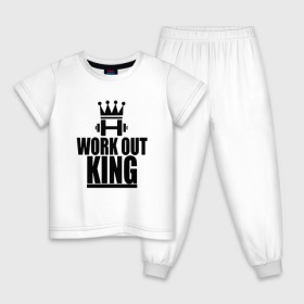 Детская пижама хлопок с принтом WorkOut king в Рязани, 100% хлопок |  брюки и футболка прямого кроя, без карманов, на брюках мягкая резинка на поясе и по низу штанин
 | Тематика изображения на принте: sport | street | turnikman | workout | ворк аут | воркаут | воркаутер | зож | тренировка | турник мэн | турникмен