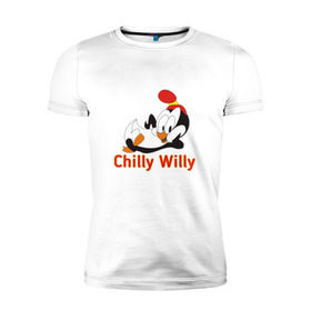 Мужская футболка премиум с принтом Chilly Willy в Рязани, 92% хлопок, 8% лайкра | приталенный силуэт, круглый вырез ворота, длина до линии бедра, короткий рукав | Тематика изображения на принте: chilly | chilly willy | арт | животные | милые | мультфильмы | пингвины | чилли вилли