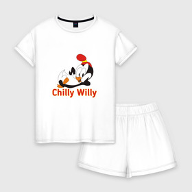 Женская пижама с шортиками хлопок с принтом Chilly Willy в Рязани, 100% хлопок | футболка прямого кроя, шорты свободные с широкой мягкой резинкой | chilly | chilly willy | арт | животные | милые | мультфильмы | пингвины | чилли вилли