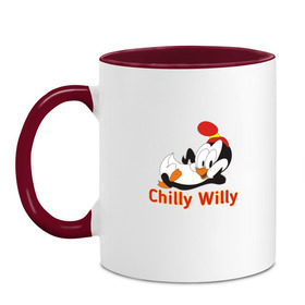 Кружка двухцветная с принтом Chilly Willy в Рязани, керамика | объем — 330 мл, диаметр — 80 мм. Цветная ручка и кайма сверху, в некоторых цветах — вся внутренняя часть | Тематика изображения на принте: chilly | chilly willy | арт | животные | милые | мультфильмы | пингвины | чилли вилли