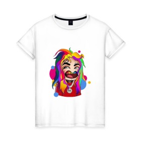 Женская футболка хлопок с принтом 6IX9INE COLORS в Рязани, 100% хлопок | прямой крой, круглый вырез горловины, длина до линии бедер, слегка спущенное плечо | 6ix9ine | sixnine | tekashi