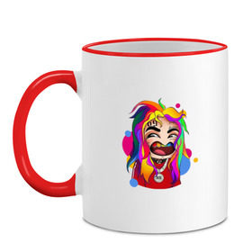 Кружка двухцветная с принтом 6IX9INE COLORS в Рязани, керамика | объем — 330 мл, диаметр — 80 мм. Цветная ручка и кайма сверху, в некоторых цветах — вся внутренняя часть | Тематика изображения на принте: 6ix9ine | sixnine | tekashi