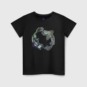 Детская футболка хлопок с принтом Кои инь-ян в Рязани, 100% хлопок | круглый вырез горловины, полуприлегающий силуэт, длина до линии бедер | Тематика изображения на принте: koi | инь ян | карпы | рыбы