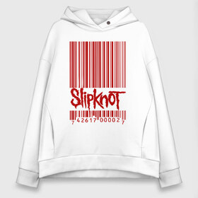 Женское худи Oversize хлопок с принтом SlipKnot штрих код в Рязани, френч-терри — 70% хлопок, 30% полиэстер. Мягкий теплый начес внутри —100% хлопок | боковые карманы, эластичные манжеты и нижняя кромка, капюшон на магнитной кнопке | Тематика изображения на принте: 1999 | got | slipknot. mad | группа | код | логотип | надпись | слипкнот | штрих | штрихкод | эмблема