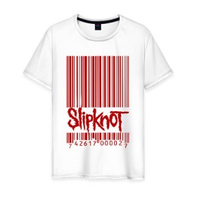 Мужская футболка хлопок с принтом SlipKnot штрих код в Рязани, 100% хлопок | прямой крой, круглый вырез горловины, длина до линии бедер, слегка спущенное плечо. | Тематика изображения на принте: 1999 | got | slipknot. mad | группа | код | логотип | надпись | слипкнот | штрих | штрихкод | эмблема