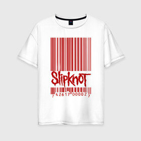 Женская футболка хлопок Oversize с принтом SlipKnot штрих код в Рязани, 100% хлопок | свободный крой, круглый ворот, спущенный рукав, длина до линии бедер
 | Тематика изображения на принте: 1999 | got | slipknot. mad | группа | код | логотип | надпись | слипкнот | штрих | штрихкод | эмблема