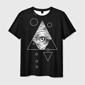 Мужская футболка 3D с принтом Всевидящее око в Рязани, 100% полиэфир | прямой крой, круглый вырез горловины, длина до линии бедер | Тематика изображения на принте: tattoo | в треугольнике | всевидящее око | всевидящий глаз | зрачок | пирамида | тату