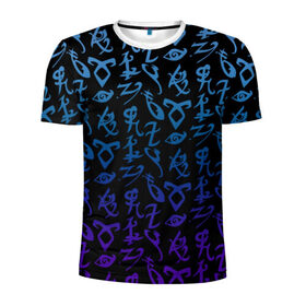 Мужская футболка 3D спортивная с принтом Blue runes в Рязани, 100% полиэстер с улучшенными характеристиками | приталенный силуэт, круглая горловина, широкие плечи, сужается к линии бедра | freeform | shadowhunters | доминик шервуд | клэри фрэй | кэтрин макнамара | фэнтази