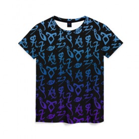 Женская футболка 3D с принтом Blue runes в Рязани, 100% полиэфир ( синтетическое хлопкоподобное полотно) | прямой крой, круглый вырез горловины, длина до линии бедер | freeform | shadowhunters | доминик шервуд | клэри фрэй | кэтрин макнамара | фэнтази