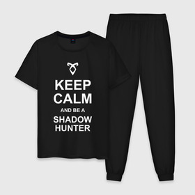 Мужская пижама хлопок с принтом be a Shadowhunter в Рязани, 100% хлопок | брюки и футболка прямого кроя, без карманов, на брюках мягкая резинка на поясе и по низу штанин
 | freeform | shadowhunters | доминик шервуд | клэри фрэй | кэтрин макнамара | фэнтази