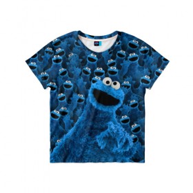 Детская футболка 3D с принтом Коржик в Рязани, 100% гипоаллергенный полиэфир | прямой крой, круглый вырез горловины, длина до линии бедер, чуть спущенное плечо, ткань немного тянется | cookie monster | коржик | улица сезам