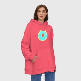 Худи SuperOversize хлопок с принтом Кисончик в Рязани, 70% хлопок, 30% полиэстер, мягкий начес внутри | карман-кенгуру, эластичная резинка на манжетах и по нижней кромке, двухслойный капюшон
 | Тематика изображения на принте: cat | cute | dessert | donut | kawaii | kitty | sweet | десерт | кот | котик | котики | коты | кошка | кошки | пончик | сладости | сладость