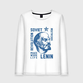 Женский лонгслив хлопок с принтом Ленин в Рязани, 100% хлопок |  | lenin | revolution | soviet | star | ussr | звезда | ленин | мир труд май | о.м.с.к. | революция | советский союз | социализм | ссср