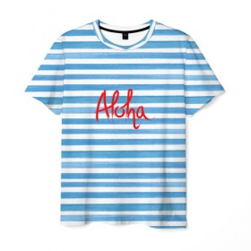 Мужская футболка 3D с принтом ALOHA в Рязани, 100% полиэфир | прямой крой, круглый вырез горловины, длина до линии бедер | гавайи | лето | море | моряк | отдых | пляж | полоски | тельняшка | яхта
