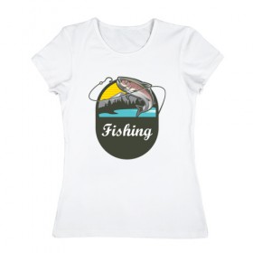 Женская футболка хлопок с принтом Рыбалка в Рязани, 100% хлопок | прямой крой, круглый вырез горловины, длина до линии бедер, слегка спущенное плечо | ловить рыбу | на рыбалку | охота | природа | рыба | рыбак | рыбалка