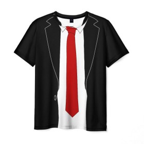 Мужская футболка 3D с принтом КОСТЮМ АГЕНТА 47 в Рязани, 100% полиэфир | прямой крой, круглый вырез горловины, длина до линии бедер | agent 47 | галстук | пиджак | хитман