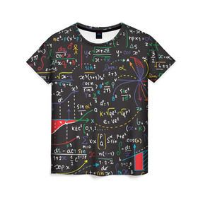 Женская футболка 3D с принтом Math в Рязани, 100% полиэфир ( синтетическое хлопкоподобное полотно) | прямой крой, круглый вырез горловины, длина до линии бедер | Тематика изображения на принте: математика | наука | тригонометрия | уравнения | формулы | цифры