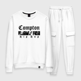 Женский костюм хлопок с принтом Compton hip-hop в Рязани, 100% хлопок | на свитшоте круглая горловина, мягкая резинка по низу. Брюки заужены к низу, на них два вида карманов: два 