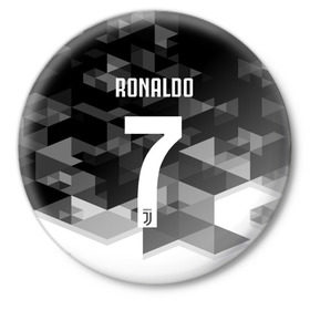 Значок с принтом RONALDO JUVE SPORT в Рязани,  металл | круглая форма, металлическая застежка в виде булавки | Тематика изображения на принте: cr7 | fc | клуб | криштиану роналду | роналдо | фк | ювентус