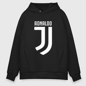 Мужское худи Oversize хлопок с принтом RONALDO JUVE SPORT в Рязани, френч-терри — 70% хлопок, 30% полиэстер. Мягкий теплый начес внутри —100% хлопок | боковые карманы, эластичные манжеты и нижняя кромка, капюшон на магнитной кнопке | cr7 | fc | клуб | криштиану роналду | роналдо | фк | ювентус