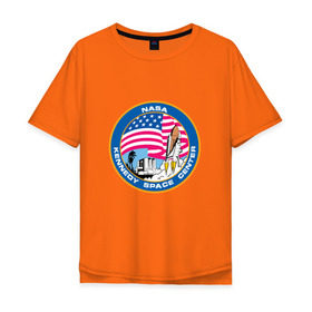 Мужская футболка хлопок Oversize с принтом NASA Kennedy Space Center в Рязани, 100% хлопок | свободный крой, круглый ворот, “спинка” длиннее передней части | administration | aeronautics | brand | logo | nasa | national | oldschool | space | usa | исследование | космос | лого | наса | национальное | олдскул | сша | управление