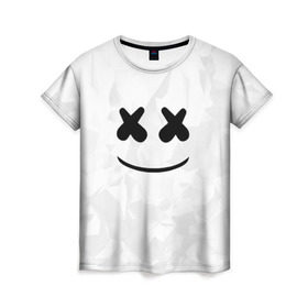 Женская футболка 3D с принтом MARSHMELLO в Рязани, 100% полиэфир ( синтетическое хлопкоподобное полотно) | прямой крой, круглый вырез горловины, длина до линии бедер | dj | marshmello | usa | америка | клубная музыка | маршмелло | музыка | музыкант