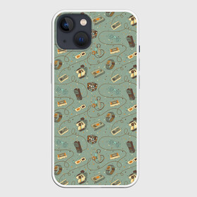 Чехол для iPhone 13 с принтом Oldschool pattern в Рязани,  |  | 80 | 90 | camera | eighties | nineties | oldschool | phone | retro | vch | видеокассета | восьмидесятые | девяностые | камера | кассета | олдскул | очки | ретро | телефон