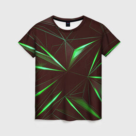 Женская футболка 3D с принтом STRIPES GREEN 3D в Рязани, 100% полиэфир ( синтетическое хлопкоподобное полотно) | прямой крой, круглый вырез горловины, длина до линии бедер | Тематика изображения на принте: abstract | geometry | абстракция | геометрия | градиент | линии