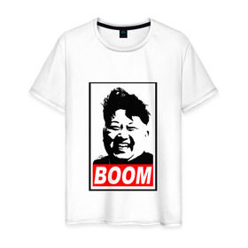 Мужская футболка хлопок с принтом BOOM КИМ ЧЕН ЫН в Рязани, 100% хлопок | прямой крой, круглый вырез горловины, длина до линии бедер, слегка спущенное плечо. | boom | kim chen eun | mems | ким чен ын | кнр | мемы | северная корея | ядерные ракеты