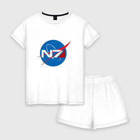 Женская пижама с шортиками хлопок с принтом NASA N7 MASS EFFECT в Рязани, 100% хлопок | футболка прямого кроя, шорты свободные с широкой мягкой резинкой | Тематика изображения на принте: logo | n7 | nasa | space | логотип | масс эффект | н7 | наса