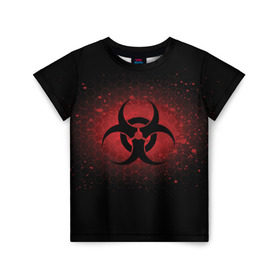 Детская футболка 3D с принтом Biohazard в Рязани, 100% гипоаллергенный полиэфир | прямой крой, круглый вырез горловины, длина до линии бедер, чуть спущенное плечо, ткань немного тянется | Тематика изображения на принте: biohazard | plague inc | биологическая опасность | знак