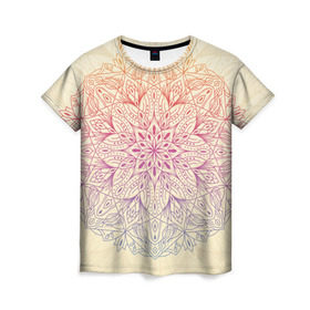 Женская футболка 3D с принтом Мандала блаженства в Рязани, 100% полиэфир ( синтетическое хлопкоподобное полотно) | прямой крой, круглый вырез горловины, длина до линии бедер | mandala | индия | колесо
