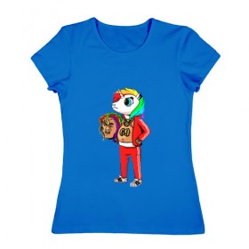 Женская футболка хлопок с принтом 69 rainbow в Рязани, 100% хлопок | прямой крой, круглый вырез горловины, длина до линии бедер, слегка спущенное плечо | 6ix9ine | единорог | пони
