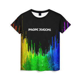 Женская футболка 3D с принтом IMAGINE DRAGONS в Рязани, 100% полиэфир ( синтетическое хлопкоподобное полотно) | прямой крой, круглый вырез горловины, длина до линии бедер | Тематика изображения на принте: color | imagine dragons | logo | stripes | trend | абстракция | группа | линии | лого | рок | рэп | фирменные цвета