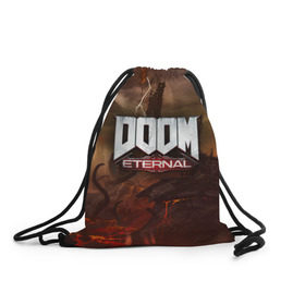 Рюкзак-мешок 3D с принтом DOOM Eternal в Рязани, 100% полиэстер | плотность ткани — 200 г/м2, размер — 35 х 45 см; лямки — толстые шнурки, застежка на шнуровке, без карманов и подкладки | doom | doomguy | slayer | вечный | дум | думгай | палач рока