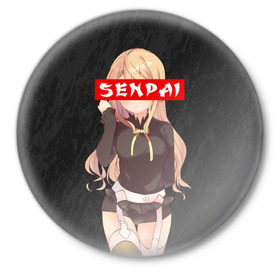 Значок с принтом SENPAI (В ЦВЕТЕ) в Рязани,  металл | круглая форма, металлическая застежка в виде булавки | Тематика изображения на принте: ahegao | kawai | kowai | oppai | otaku | senpai | sugoi | waifu | yandere | ахегао | ковай | отаку | сенпай | яндере