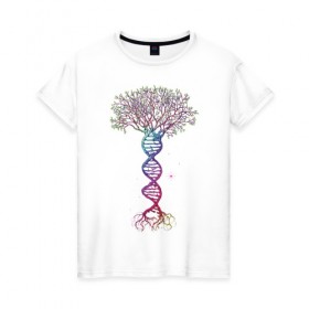 Женская футболка хлопок с принтом Дерево жизни в Рязани, 100% хлопок | прямой крой, круглый вырез горловины, длина до линии бедер, слегка спущенное плечо | дерево | днк | жизнь