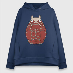 Женское худи Oversize хлопок с принтом Attack on Totoro в Рязани, френч-терри — 70% хлопок, 30% полиэстер. Мягкий теплый начес внутри —100% хлопок | боковые карманы, эластичные манжеты и нижняя кромка, капюшон на магнитной кнопке | Тематика изображения на принте: anime | attack on titan | totoro | аниме | атака титанов | тоторо