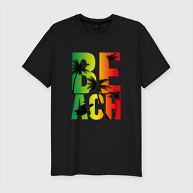 Мужская футболка премиум с принтом Beach в Рязани, 92% хлопок, 8% лайкра | приталенный силуэт, круглый вырез ворота, длина до линии бедра, короткий рукав | летние | летняя | лето | маорская | море | морские | на море | отдых | отпуск | пальмы | пляж | черепаха