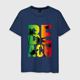 Мужская футболка хлопок с принтом Beach в Рязани, 100% хлопок | прямой крой, круглый вырез горловины, длина до линии бедер, слегка спущенное плечо. | летние | летняя | лето | маорская | море | морские | на море | отдых | отпуск | пальмы | пляж | черепаха