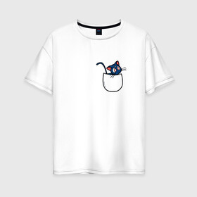 Женская футболка хлопок Oversize с принтом Кот в кармане в Рязани, 100% хлопок | свободный крой, круглый ворот, спущенный рукав, длина до линии бедер
 | cat | кот . котэ | котик | сейлор мун