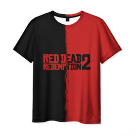 Мужская футболка 3D с принтом RED DEAD REDEMPTION 2 в Рязани, 100% полиэфир | прямой крой, круглый вырез горловины, длина до линии бедер | rdr | rdr2 | red dead redemption 2 | rockstar | дикий запад | ковбои