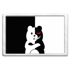 Магнит 45*70 с принтом MONOKUMA в Рязани, Пластик | Размер: 78*52 мм; Размер печати: 70*45 | Тематика изображения на принте: anime | bear | black  white | minomi | monokuma | pink | rabbit | school | аниме | главарь | миноми | монокума | черно белый | школа