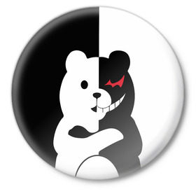 Значок с принтом MONOKUMA в Рязани,  металл | круглая форма, металлическая застежка в виде булавки | Тематика изображения на принте: anime | bear | black  white | minomi | monokuma | pink | rabbit | school | аниме | главарь | миноми | монокума | черно белый | школа