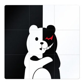 Магнитный плакат 3Х3 с принтом MONOKUMA в Рязани, Полимерный материал с магнитным слоем | 9 деталей размером 9*9 см | Тематика изображения на принте: anime | bear | black  white | minomi | monokuma | pink | rabbit | school | аниме | главарь | миноми | монокума | черно белый | школа