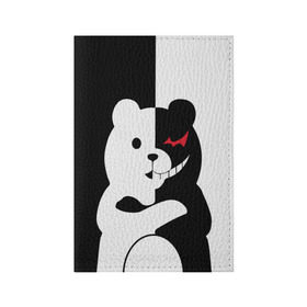 Обложка для паспорта матовая кожа с принтом MONOKUMA в Рязани, натуральная матовая кожа | размер 19,3 х 13,7 см; прозрачные пластиковые крепления | Тематика изображения на принте: anime | bear | black  white | minomi | monokuma | pink | rabbit | school | аниме | главарь | миноми | монокума | черно белый | школа